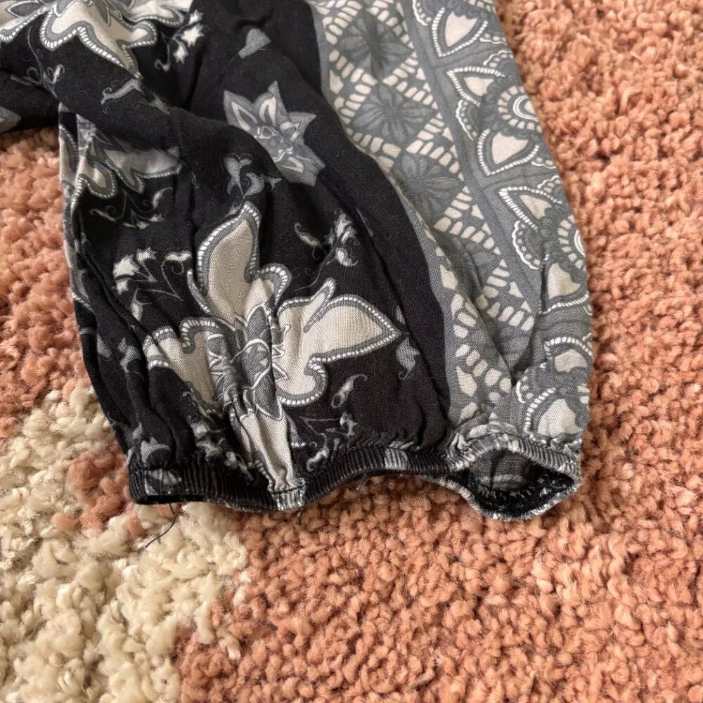 Lotus and Luna Sz S Boho Jogger Style Pants Gray Black White Hippie Handmade - Picture 8 of 8